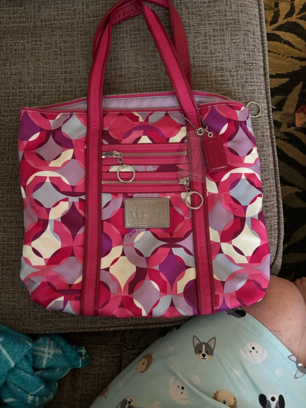 Coach Pink Poppy  Print Tote